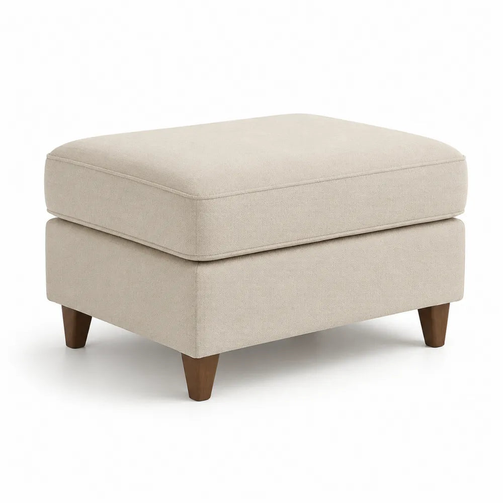 Fußhocker Sitzhocker 60 x 45 x 42 cm Stoff gepolstert rechteckig Beige Holzbeine Naturfarben