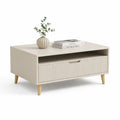 Couchtisch mit Schublade und offenem Fach 100 cm x 60 cm x 45 cm Holzwerkstoff MDF Beige Naturholz rechteckig geriffelte Front
