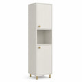 Badezimmer Hochschrank 170 x 40 x 32 cm Holzwerkstoff Rillenfront mit offenem Fach 2 Türen Weiß Gold Metallfüße