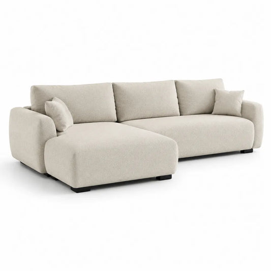 Ecksofa mit Chaiselongue links 260 x 160 x 82 cm Polyestergewebe L Form rechteckig Cremebeige Schwarz