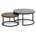 Couchtisch Set 2-teilig rund Nesting Tische Holzoptik Steinoptik Metallgestell Schwarz Grau 80 cm 60 cm x 45 cm 40 cm
