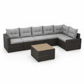 Gartensofa Set L-Form 250 x 200 x 75 cm Polyrattan Aluminium Couchtisch 60 x 60 cm Grau Naturholz Dunkelgrau